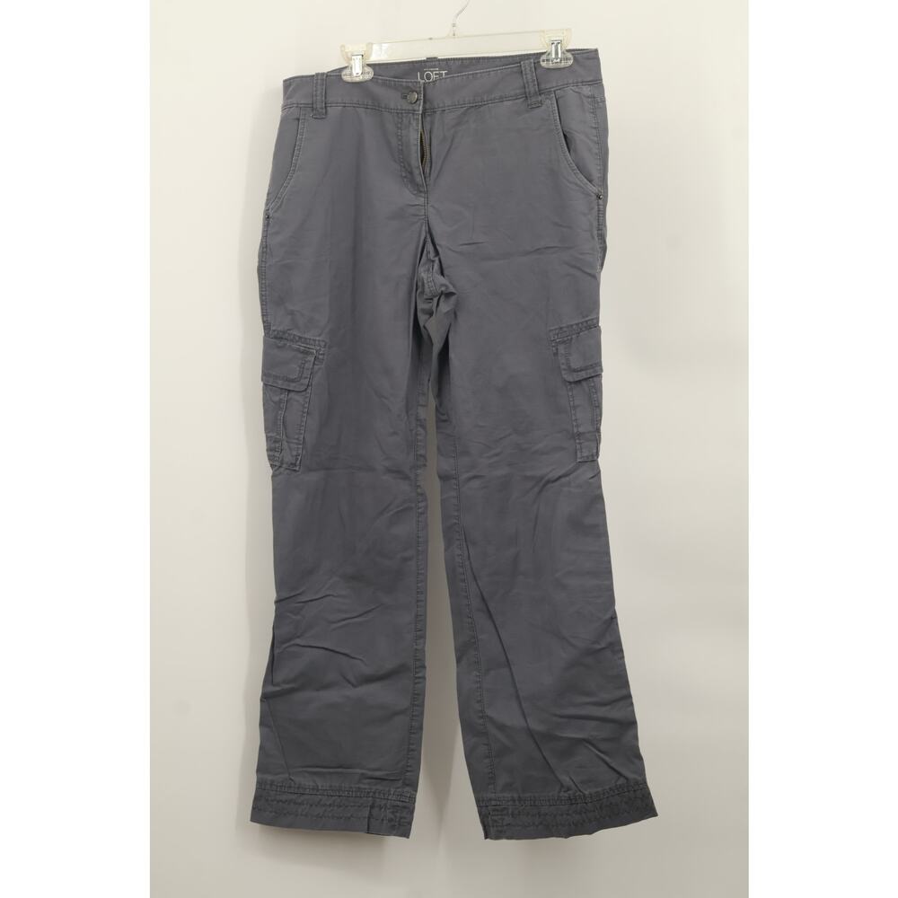 Ann Taylor Loft Women's High Rise Cargo Straight Pants Button Fly Size 10 Gray